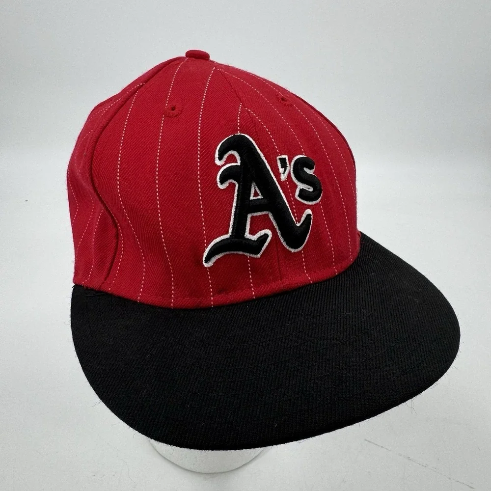 Oakland Athletics Hat Cap Mens Fitted 7‎ 1/4 New Era 59 Fifty Red With Pinstripe